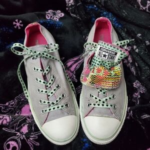 Converse All Star Big Girl's Gray And Mint Green Double Tongue Shoes